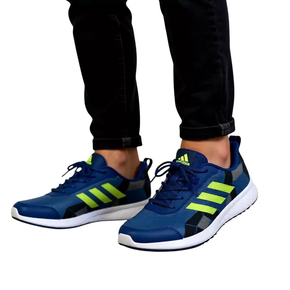 Adidas Men Blue Lime Green Running Shoes Sneakers Mesh Lace Up Athletic 8.5 NWOB